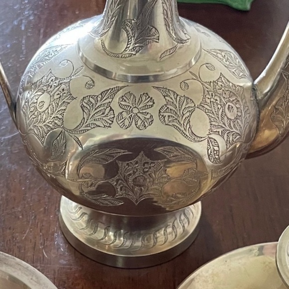 Vintage Etched Brass Aftaba function Teapot India brass Decorative Pitcher vase - Picture 15 of 16
